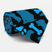 Cravate Motif de silhouette de chien.Bleu.04 BG noir (Roulé)