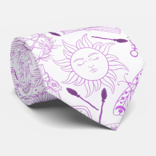 Cravate motif de sorcellerie 2506.Violet. BG blanc