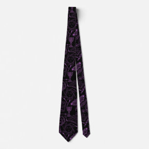 Cravate motif de sorcellerie 2506.Violet. BG noir