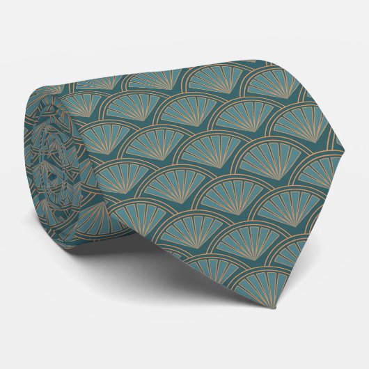 Cravate Motif de style Art déco en bleu turquoise (Roulé)