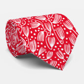 Cravate Motif de style tissu à écorce - Blanc sur rouge E6 (Roulé)
