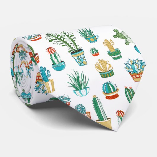 Cravate Motif de Succulents (Roulé)