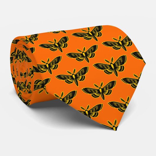 Cravate Motif de teigne - Noir et orange (Roulé)