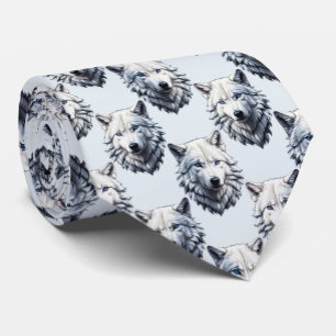 Cravate Motif de tête de loup blanc - Blanc