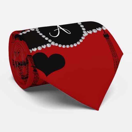 Cravate Motif de tour à eiffel rouge Monogramme (Roulé)
