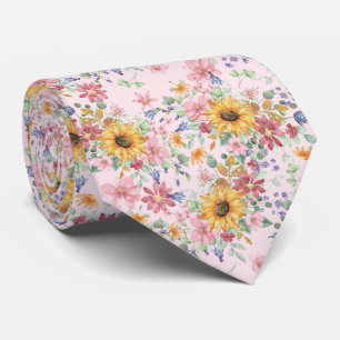 Cravate Motif de tournesol aquarelle