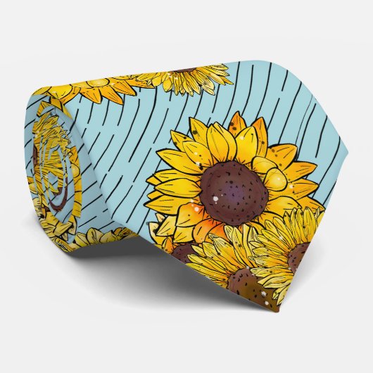 Cravate Motif de tournesol bleu élégant jaune (Roulé)