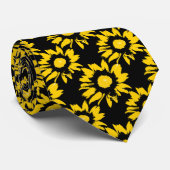 Cravate Motif de tournesol jaune et noir (Roulé)