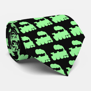 Cravate Motif de train à vapeur - Mint Green sur Noir