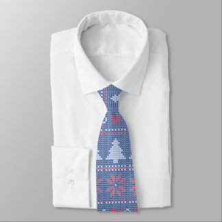 Cravate Motif de tricot de Noël Bleu