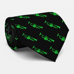 Cravate Motif de trompette verte sur fond noir