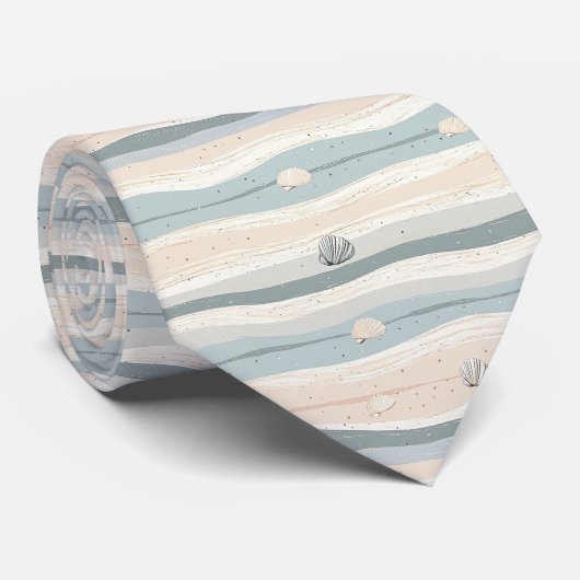 Cravate Motif de vague de coquillage côtier boho (Roulé)
