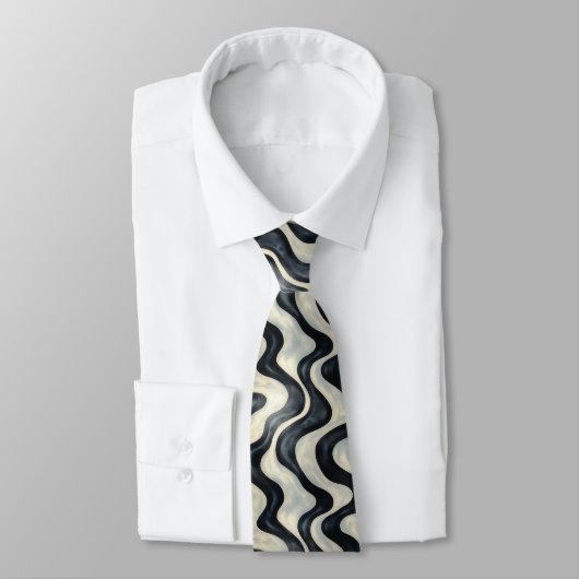 Cravate Motif de vague noir et blanc moderne (Attaché)
