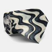 Cravate Motif de vague noir et blanc moderne (Roulé)