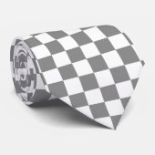 Cravate Motif de vérification À damiers blanc gris cendré (Roulé)