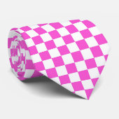 Cravate Motif de vérification rose et blanc chaud (Roulé)