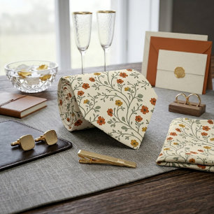 Cravate Motif de vigne à fleur sauvage orange