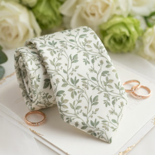 Cravate Motif de vigne botanique vert sauge vintage