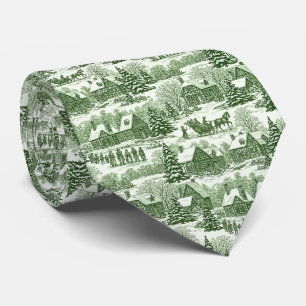 Cravate Motif de village de Noël vintage toile verte