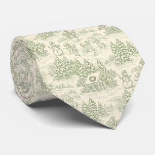 Cravate Motif de village de Noël vintage toile verte (5)