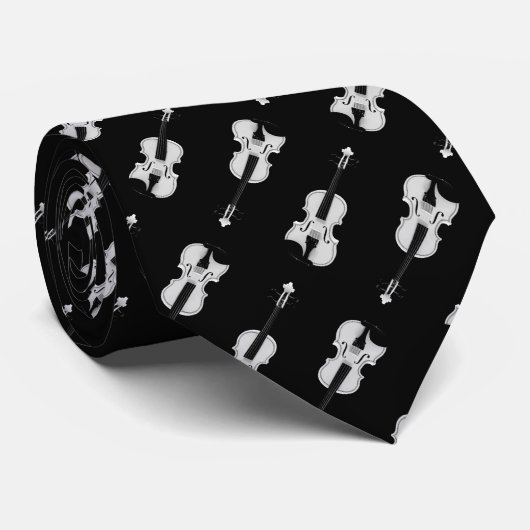 Cravate Motif de violon - Noir et Blanc (Roulé)