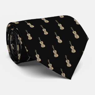 Cravate Motif de violon - Or sur noir