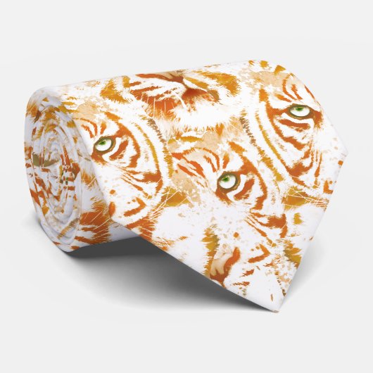 Cravate Motif de visage d'aquarelle de tigre (Roulé)