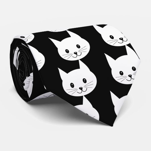 Cravate Motif de visage de chat blanc mignon (Roulé)