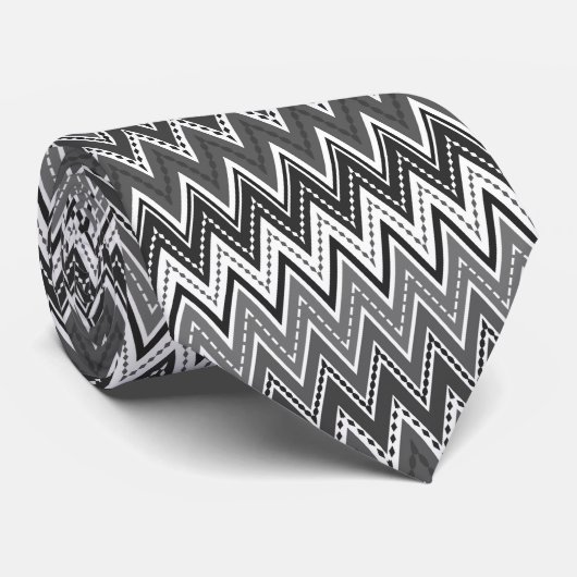 Cravate Motif de zigzag géométrique noir et blanc (Roulé)
