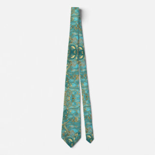 Cravate Motif d'écailles de sirène Aqua nacré & Or