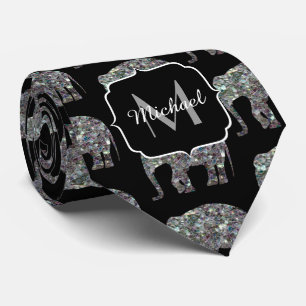 Cravate Motif d'éléphant en argent étincelant sur Monogram