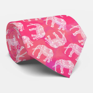 Cravate motif d'éléphant tribal coloré rose girly