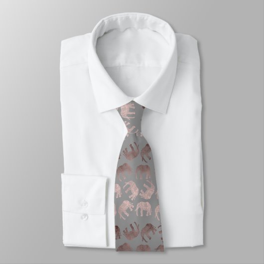 Cravate motif d'éléphants tribaux en or clair rose élégant (Attaché)