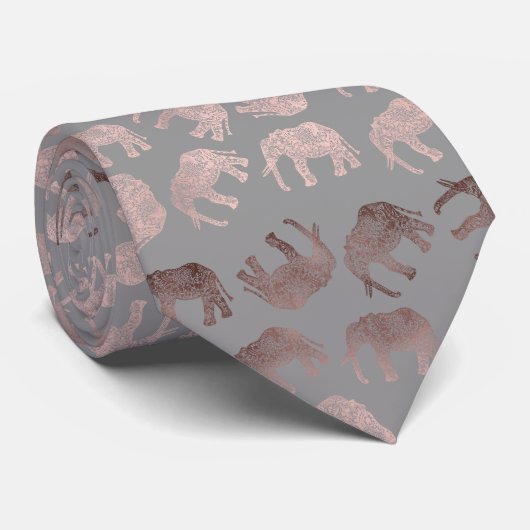 Cravate motif d'éléphants tribaux en or clair rose élégant (Roulé)