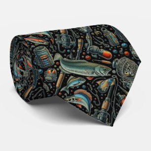 Cravate Motif d'engin de pêche Pêcheur Noir
