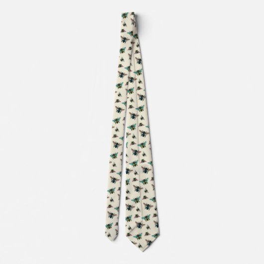 Cravate Motif des abeilles en effervescence Ecru (Dos)