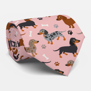 Cravate Motif des pattes et des os de Dachshund rose