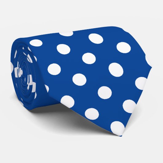 Cravate Motif des Pois Bleus Bleu Blanc (Roulé)