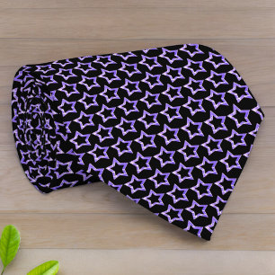Cravate Motif d'étoile creuse violette sur fond noir