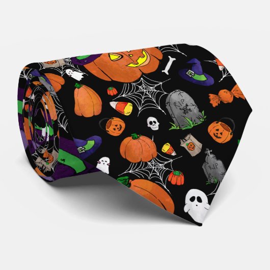Cravate Motif d'Halloween noir (Roulé)