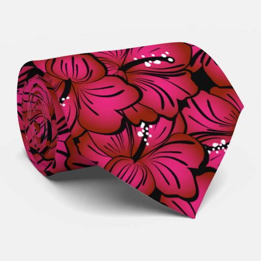 Cravate Motif d'Hibiscus rose (Roulé)