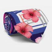 Cravate Motif d'Hibiscus Tropical Côtier (12) (Roulé)