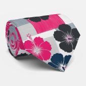 Cravate Motif d'Hibiscus Tropical Côtier (13) (Roulé)