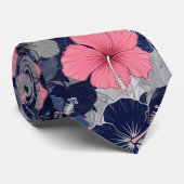 Cravate Motif d'Hibiscus Tropical Côtier (2) (Roulé)