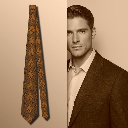 Cravate Motif Diamant Art Déco Brown & Orange