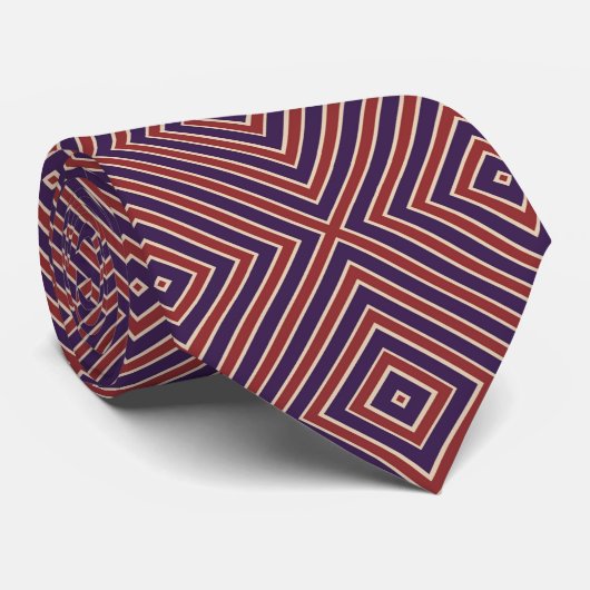 Cravate Motif diamant rayé rouge blanc et violet (Roulé)