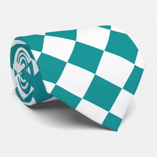 Cravate Motif diamant turquoise blanc Checker (Roulé)