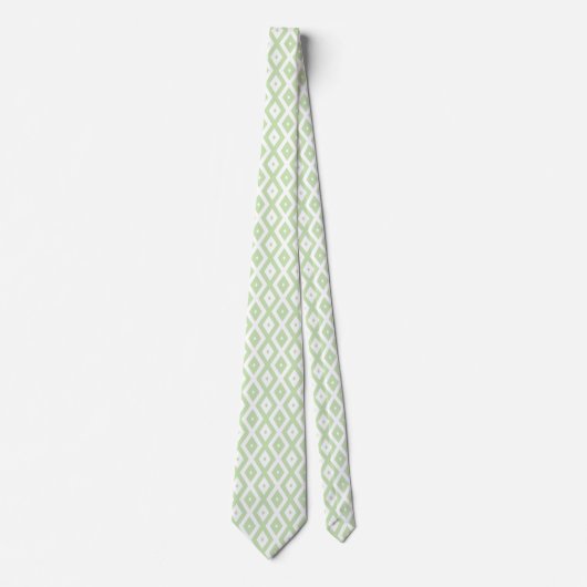 Cravate Motif diamant vert pâle et blanc (Devant)