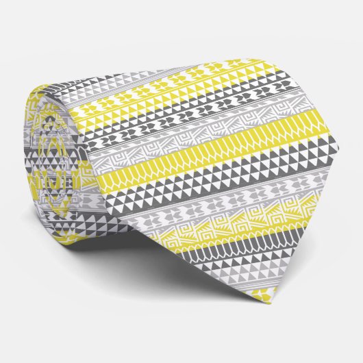 Cravate Motif d'impression tribal Aztec Gray Jaune (Roulé)