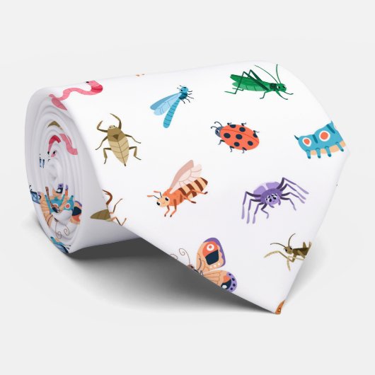 Cravate Motif d'insectes coloré mignon (Roulé)